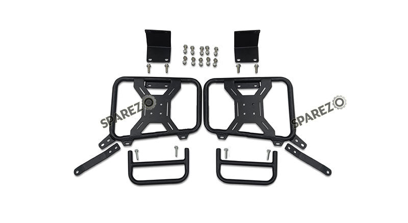 For Royal Enfield Bear 650 Canvas and Leather Pannier Bags Navy Blue With Saddle Stays