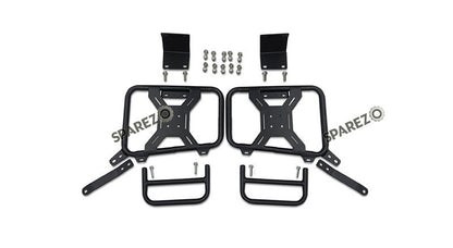 For Royal Enfield Bear 650 Canvas and Leather Pannier Bags Olive With Saddle Stays