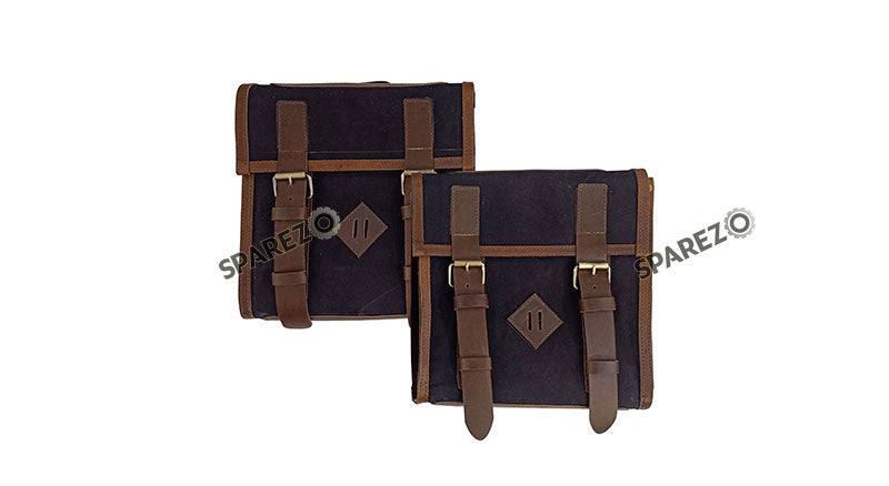 For Royal Enfield Bear 650 Canvas and Leather Pannier Bags Black With Saddle Stays