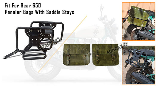 For Royal Enfield Bear 650 Genuine Leather Pannier Bags With Saddle Stays
