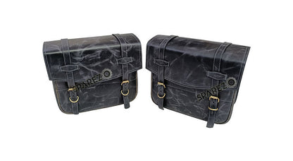 For Royal Enfield Bear 650 Genuine Leather Pannier Bags Black With Saddle Stays