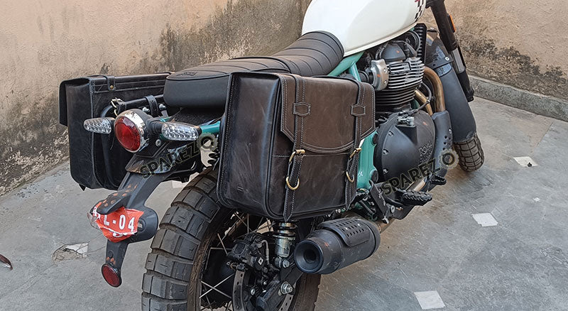 For Royal Enfield Bear 650 Genuine Leather Pannier Bags Black With Saddle Stays
