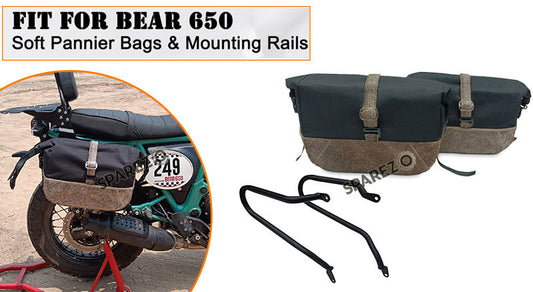 For Royal Enfield Bear 650 Soft Pannier Bags and Mounting Rails Cream Brown