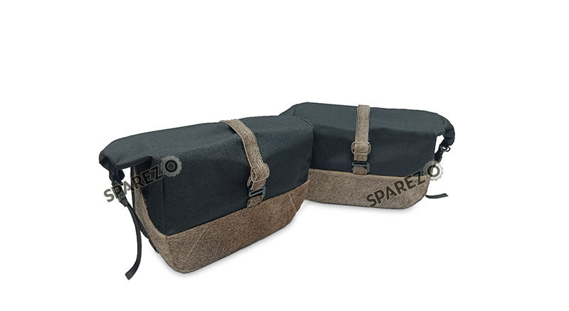 For Royal Enfield Bear 650 Soft Pannier Bags and Mounting Rails Cream Brown