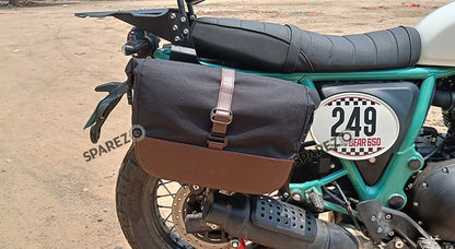 For Royal Enfield Bear 650 Soft Pannier Bags and Mounting Rails Black with Brown