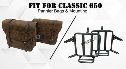 For Royal Enfield Classic 650 Genuine Leather Pannier Bags Dust Color With Mounting