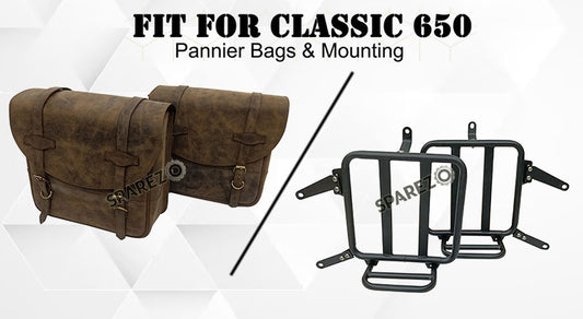For Royal Enfield Classic 650 Genuine Leather Pannier Bags Dust Color With Mounting