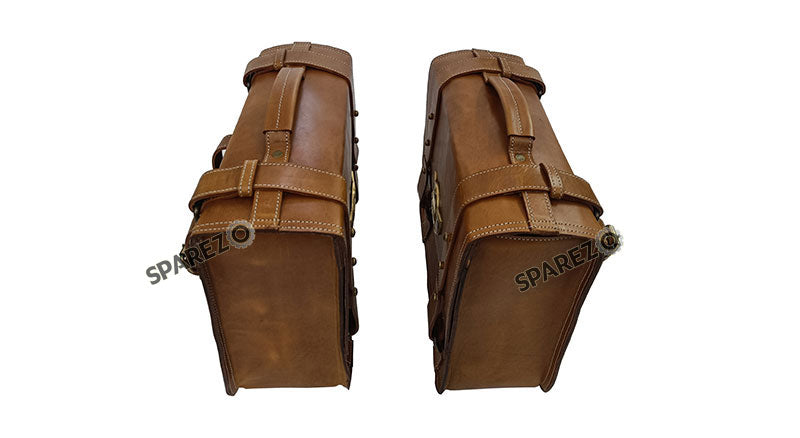 For Royal Enfield Classic 650 Genuine Leather Pannier Bags Tan Brown With Mounting