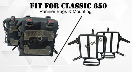 For Royal Enfield Classic 650 Canvas Pannier Bags Charcoal Black With Mounting