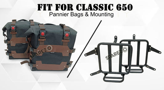 For Royal Enfield Classic 650 Canvas Pannier Bags Black and Brown With Mounting