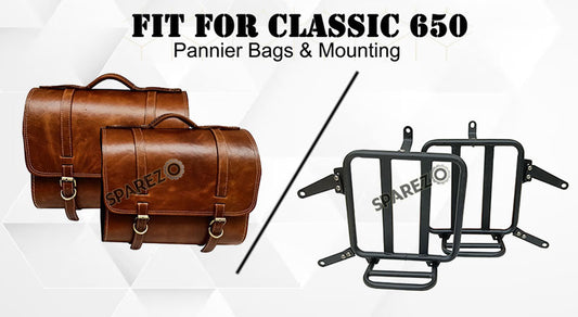 For Royal Enfield Classic 650 Genuine Leather Pannier Saddle Bags Brown Tan and Mounting